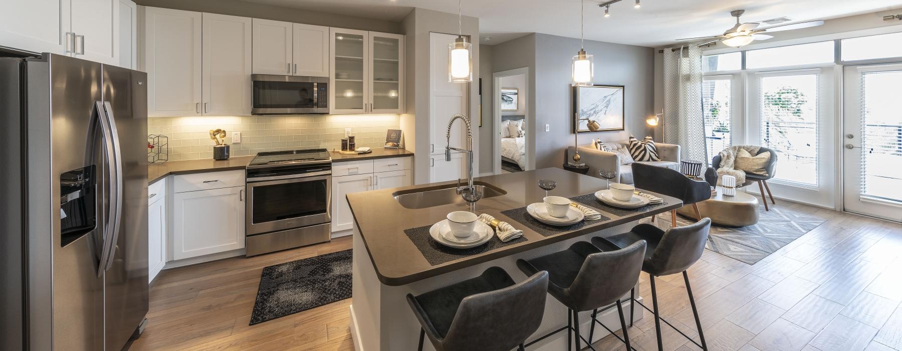 open kitchen with under cabinet lighting